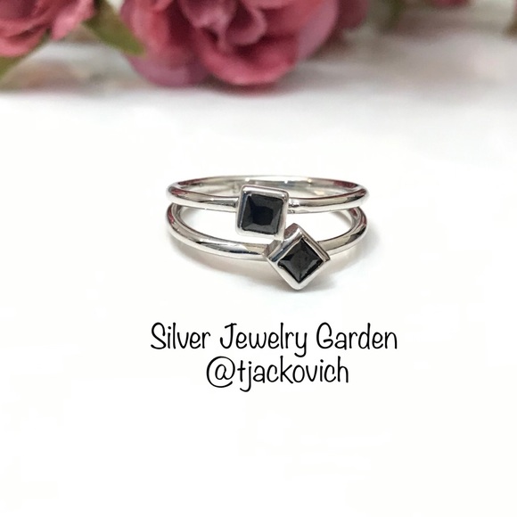 Stackable Black CZ Sterling Silver Ring - Picture 2 of 5